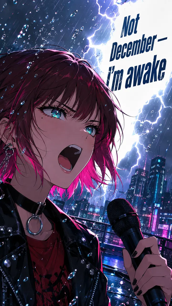 歌詞入りキービジュアル「Not December — I'm awake」（白い稲妻空・クローズアップ）