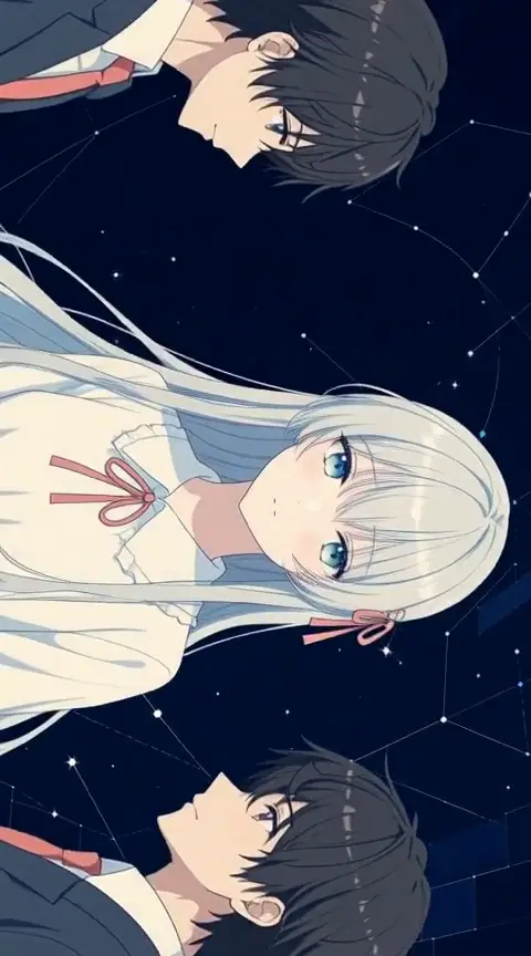 s001の最初の生成結果。艶のあるアニメ塗りで3人の顔が画面を埋めている